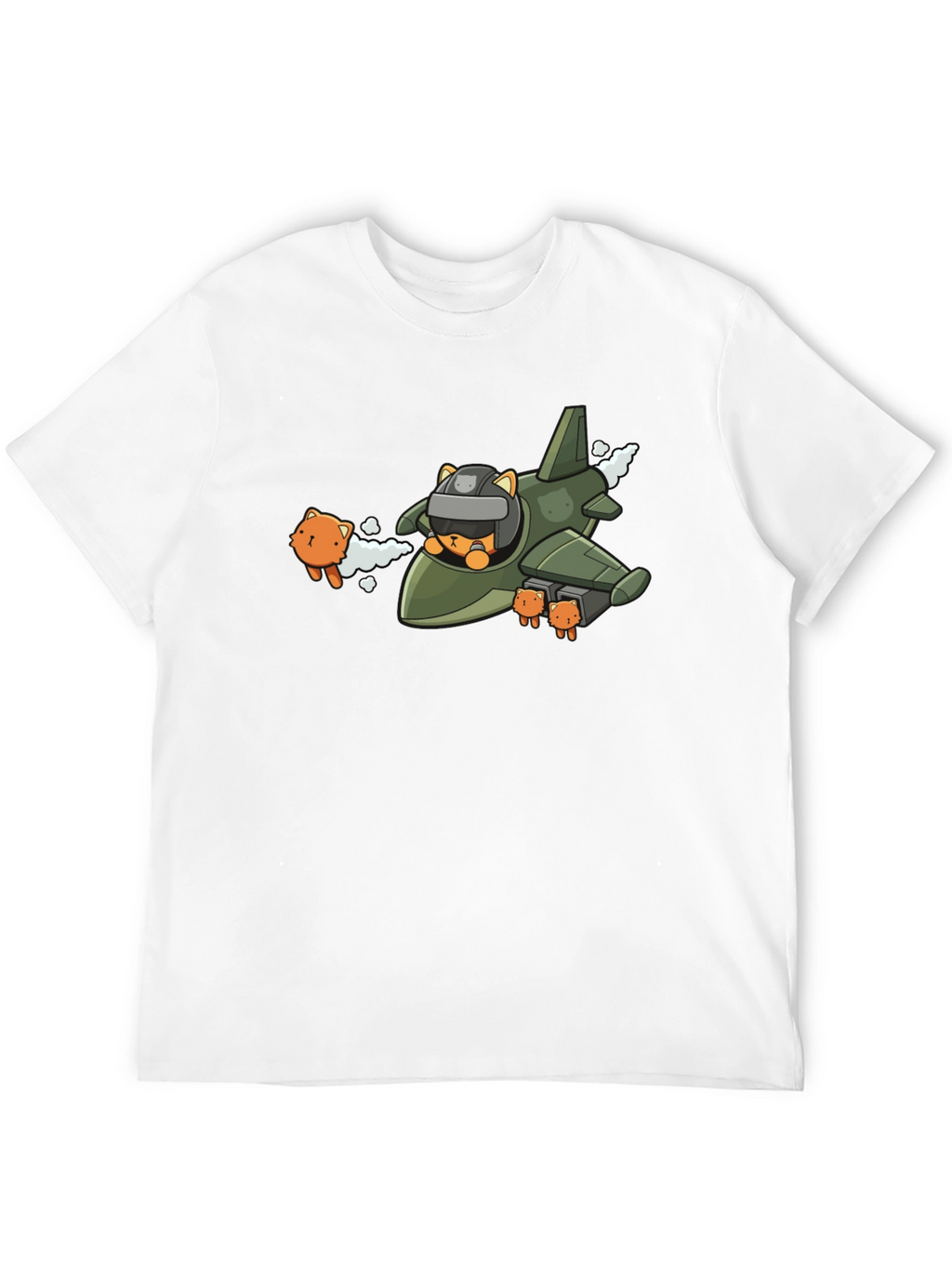 Cute Cat Pilot Black T-Shirt