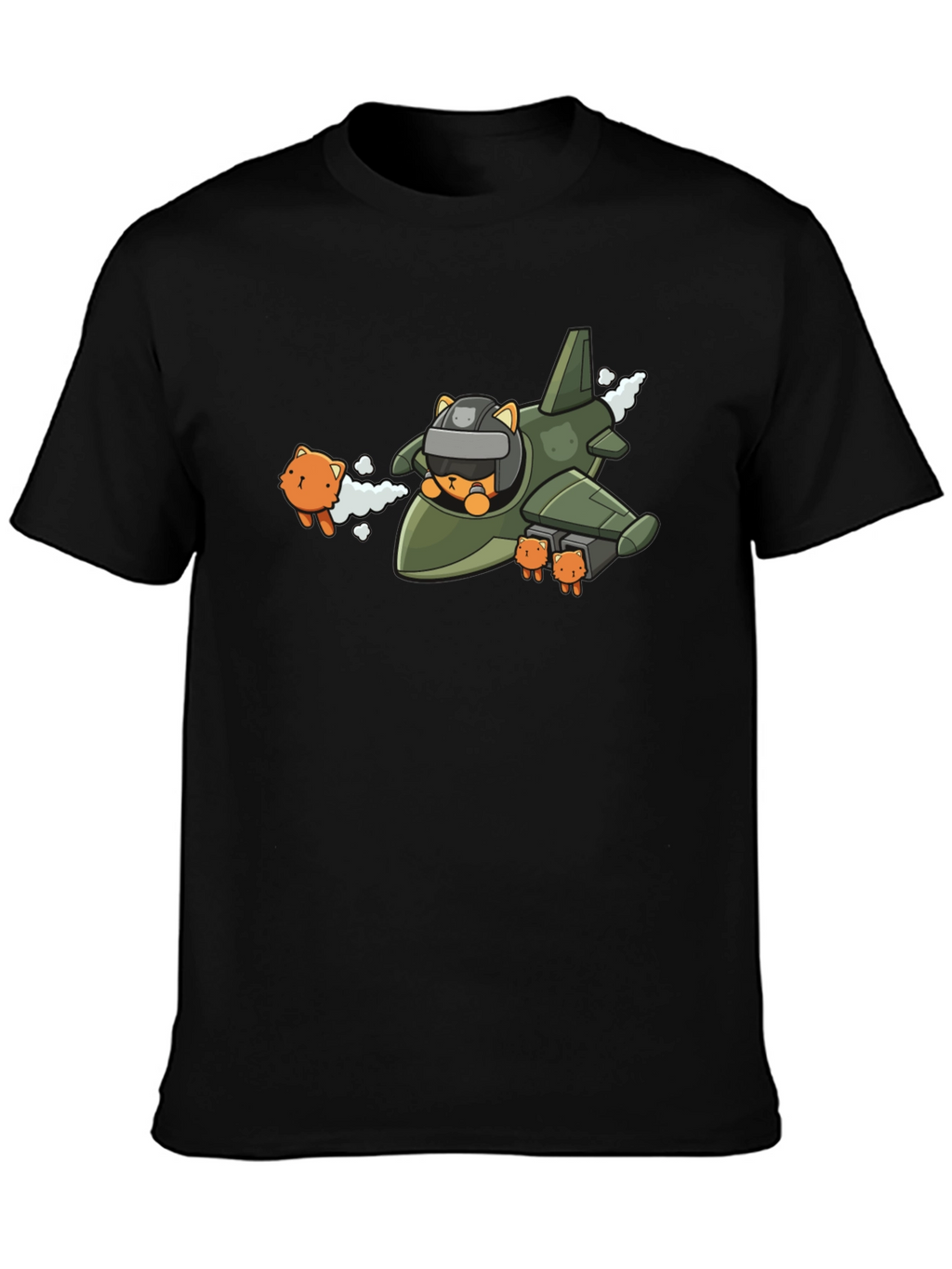 Cute Cat Pilot Black T-Shirt