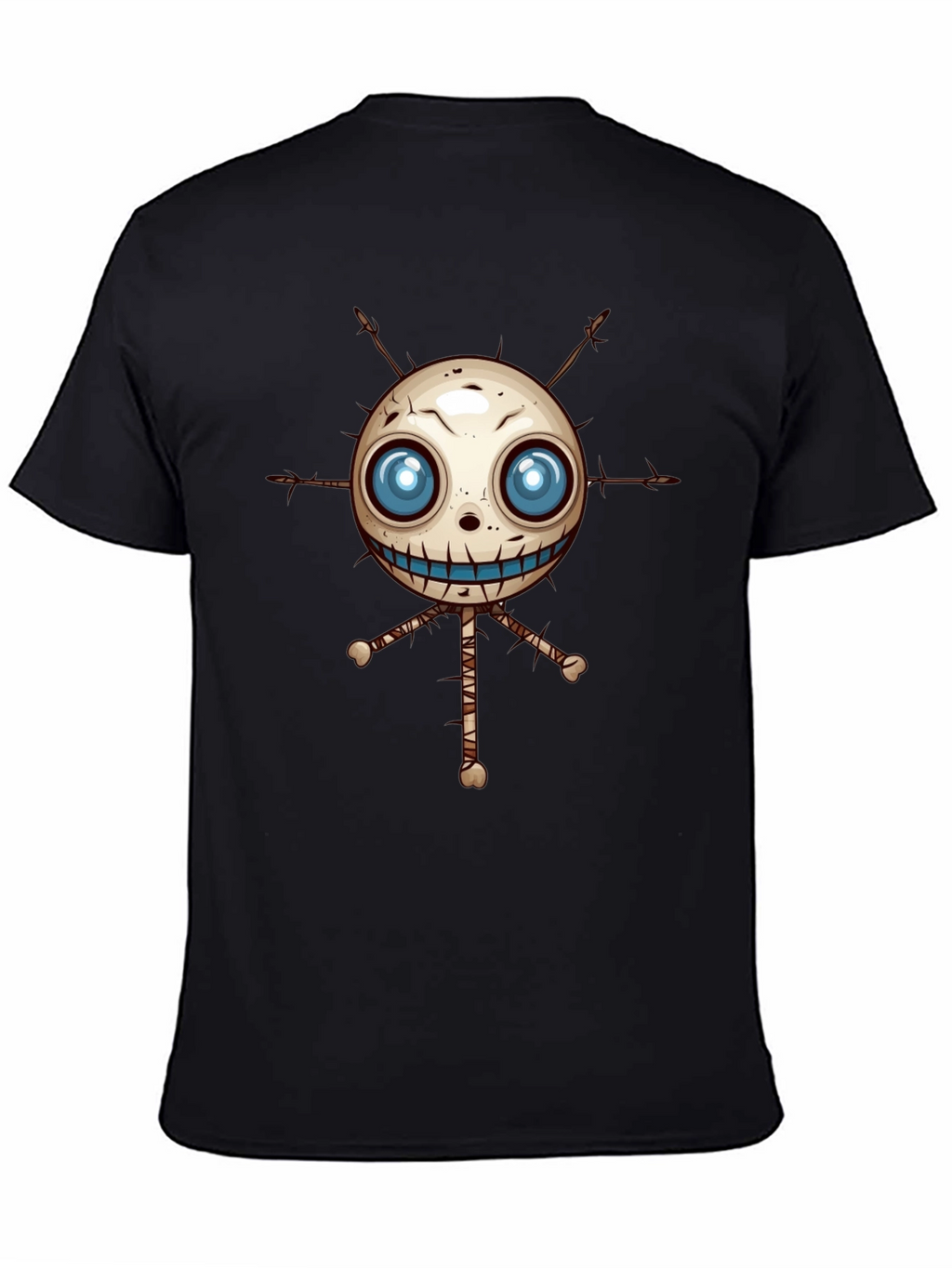 Creepy Voodoo Doll Graphic Print Black T-Shirt