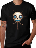 Creepy Voodoo Doll Graphic Print Black T-Shirt
