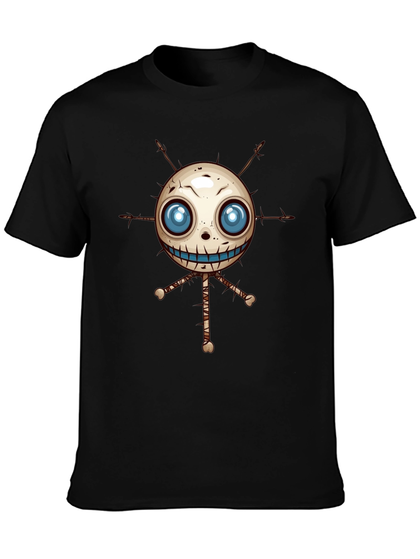 Creepy Voodoo Doll Graphic Print Black T-Shirt