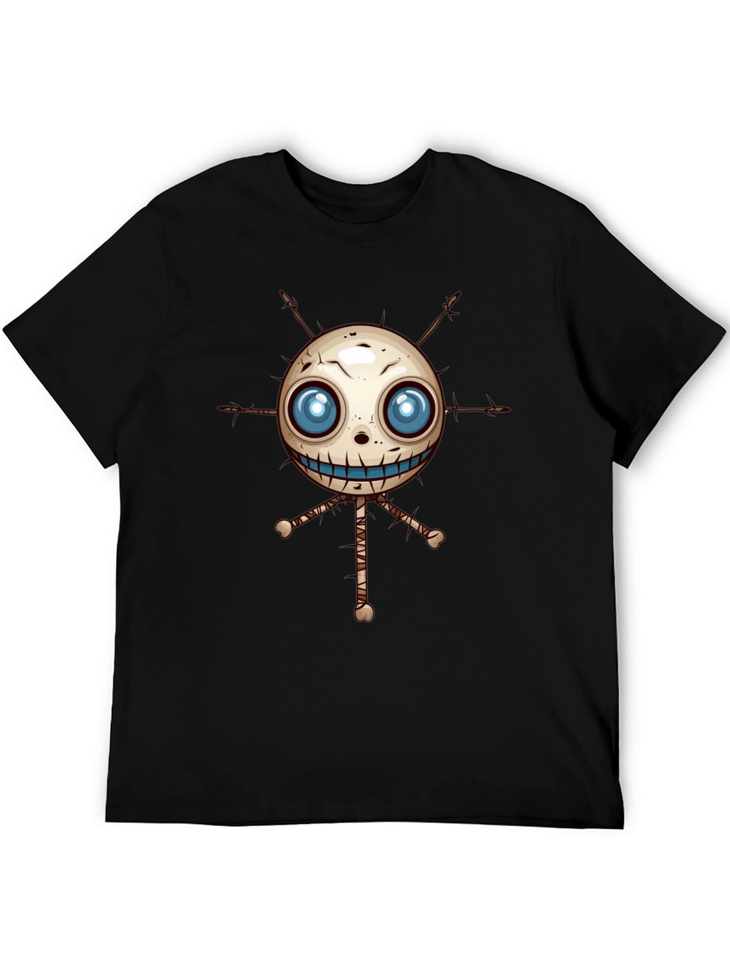 Creepy Voodoo Doll Graphic Print Black T-Shirt