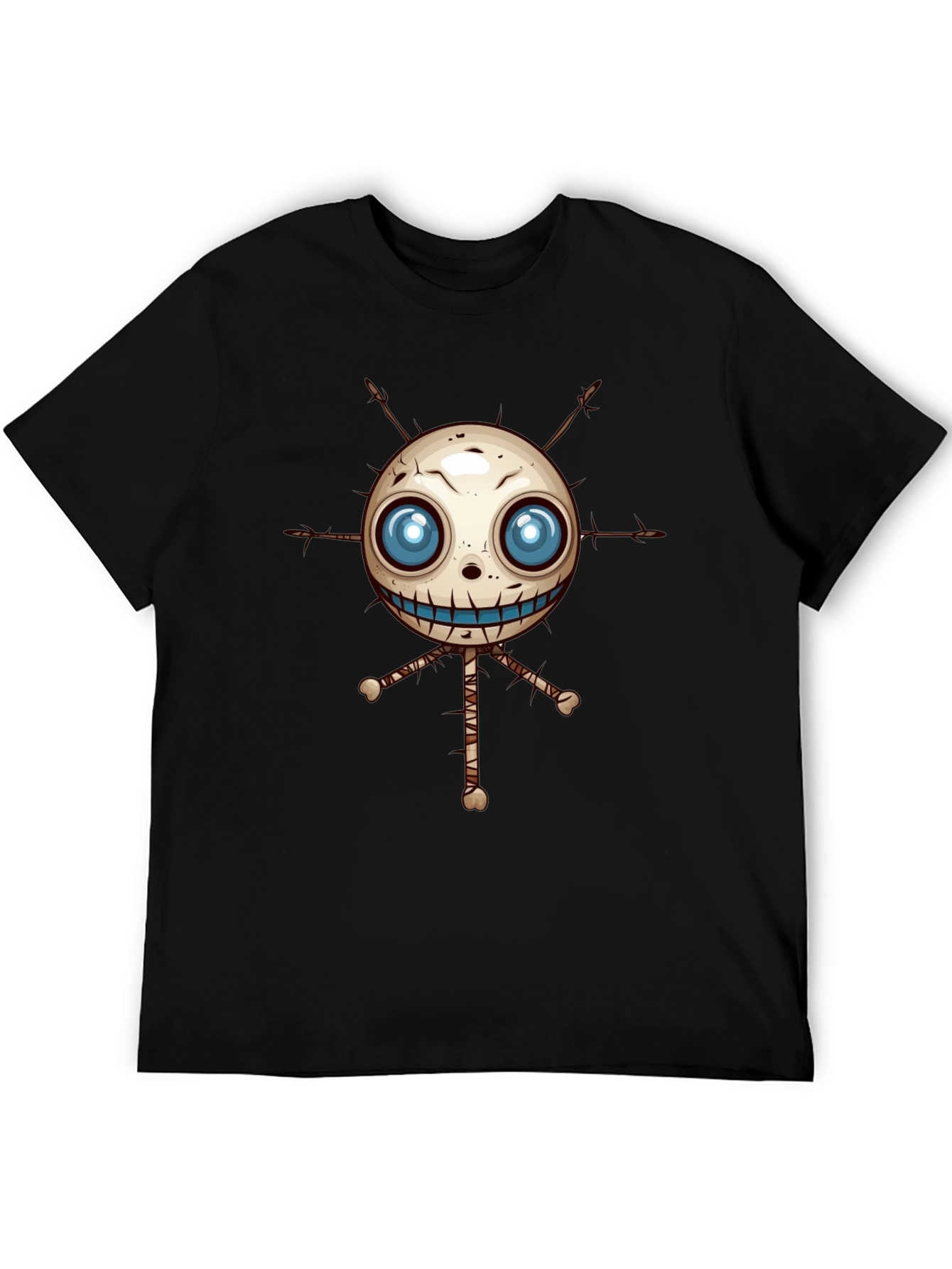 Creepy Voodoo Doll Graphic Print Black T-Shirt