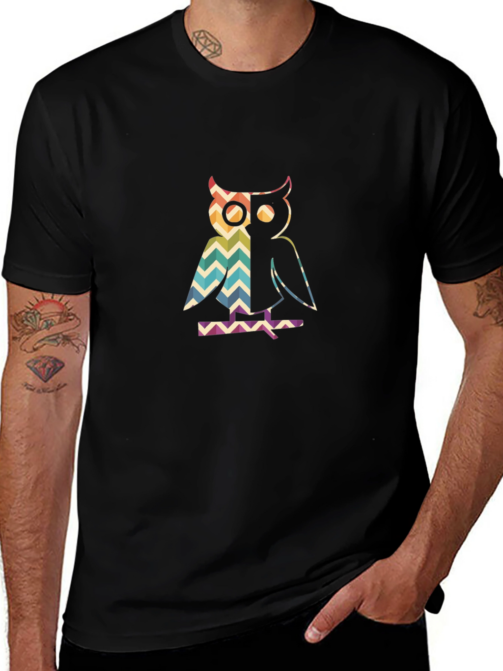 Retro Owl Graphic Tee - Mens Black T-Shirt