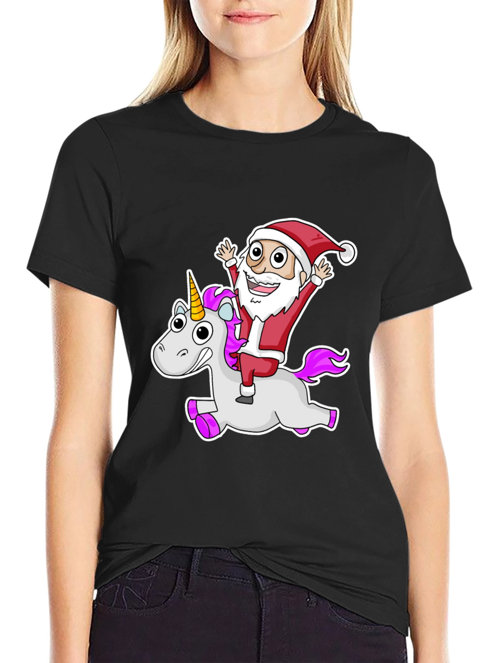 Santa Riding Unicorn Graphic Tee