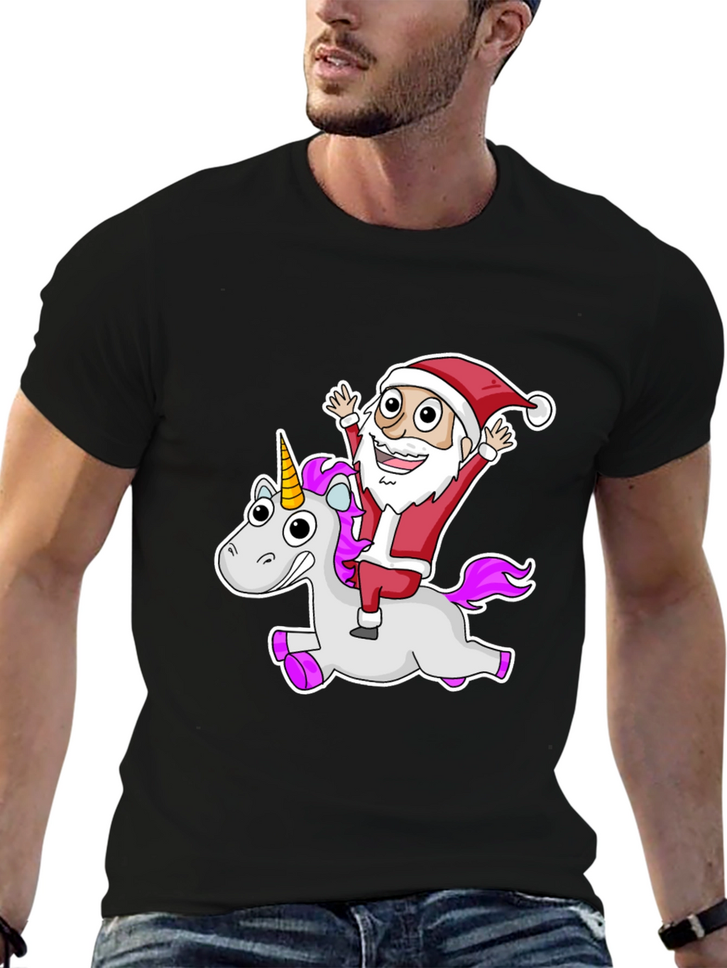 Santa Riding Unicorn Graphic Tee