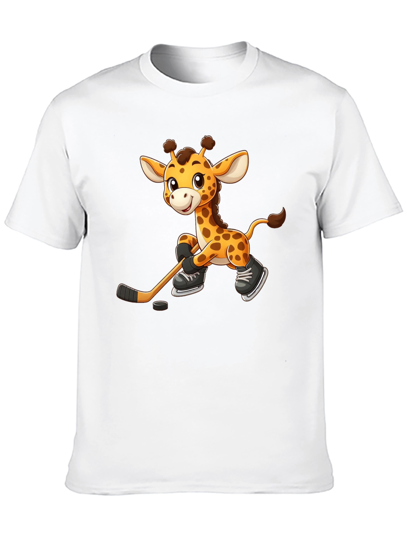 Giraffe Hockey Player Black T-Shirt