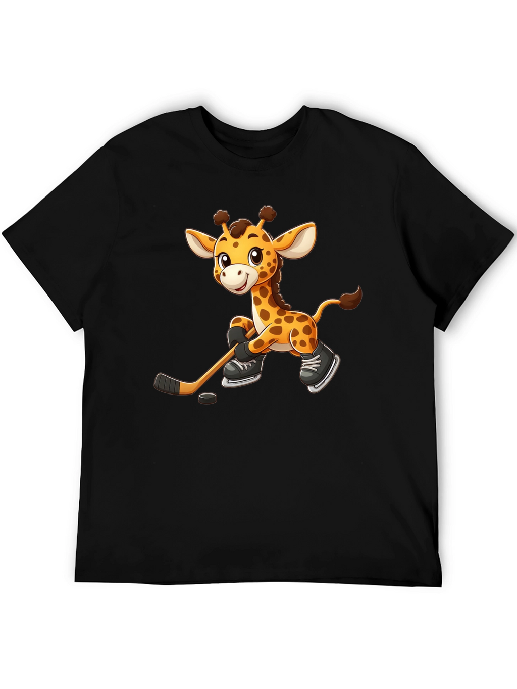 Giraffe Hockey Player Black T-Shirt