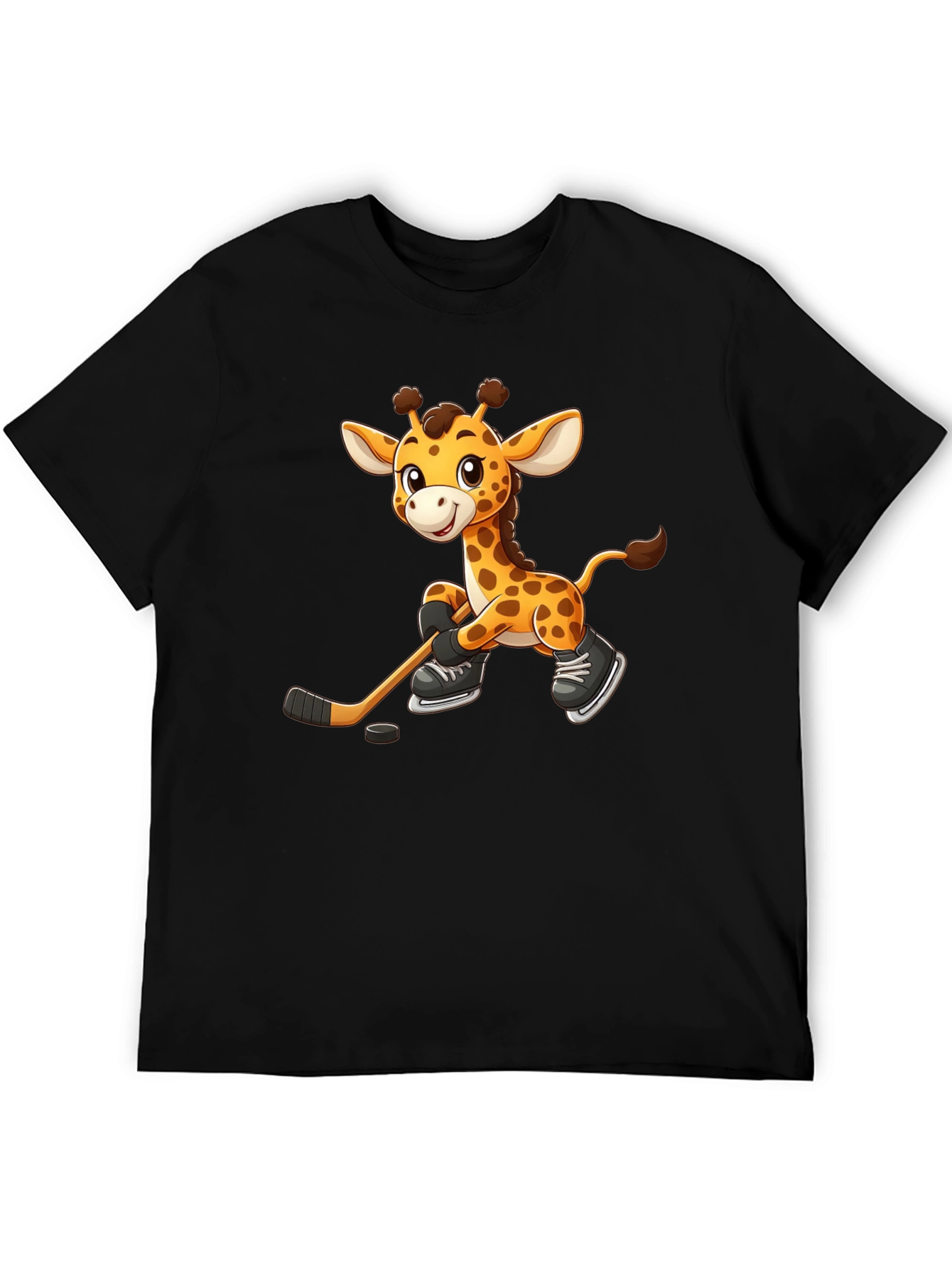 Giraffe Hockey Player Black T-Shirt