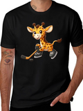 Giraffe Hockey Player Black T-Shirt