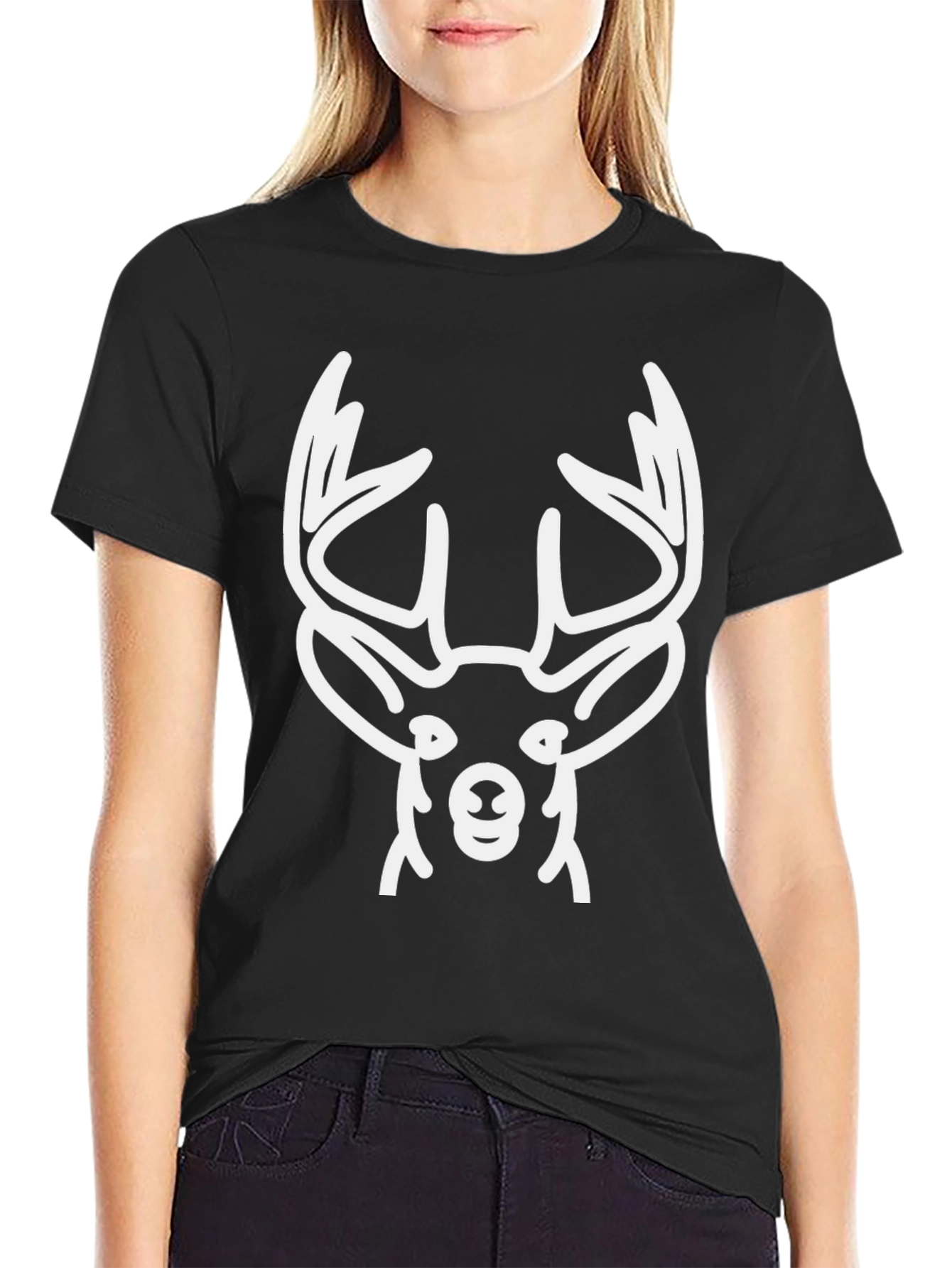 Deer Head Graphic T-Shirt - Black Cotton Tee