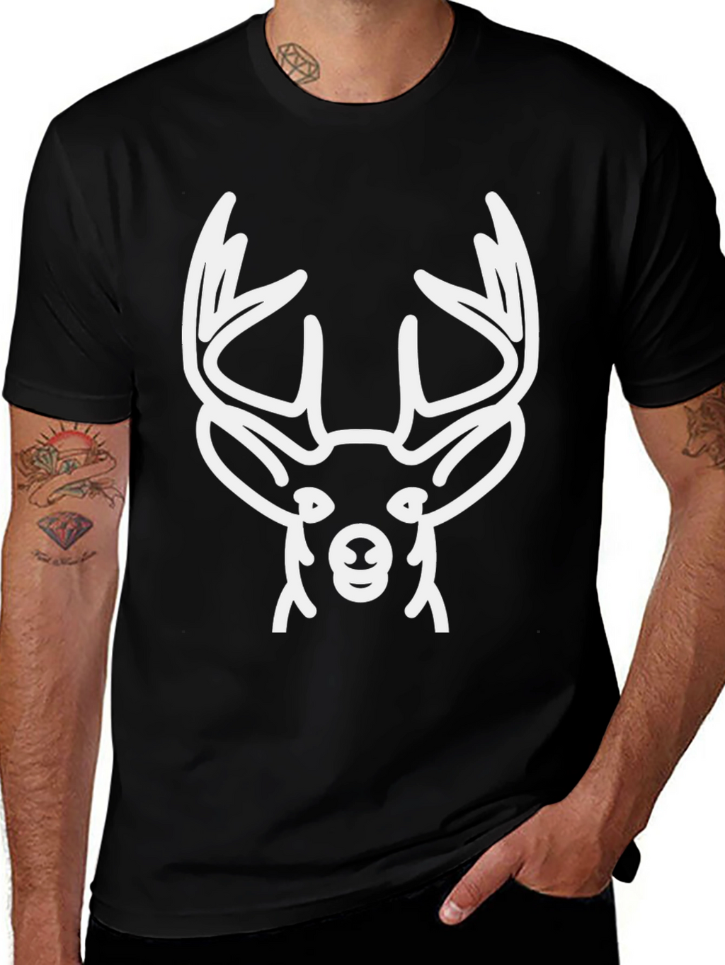 Deer Head Graphic T-Shirt - Black Cotton Tee
