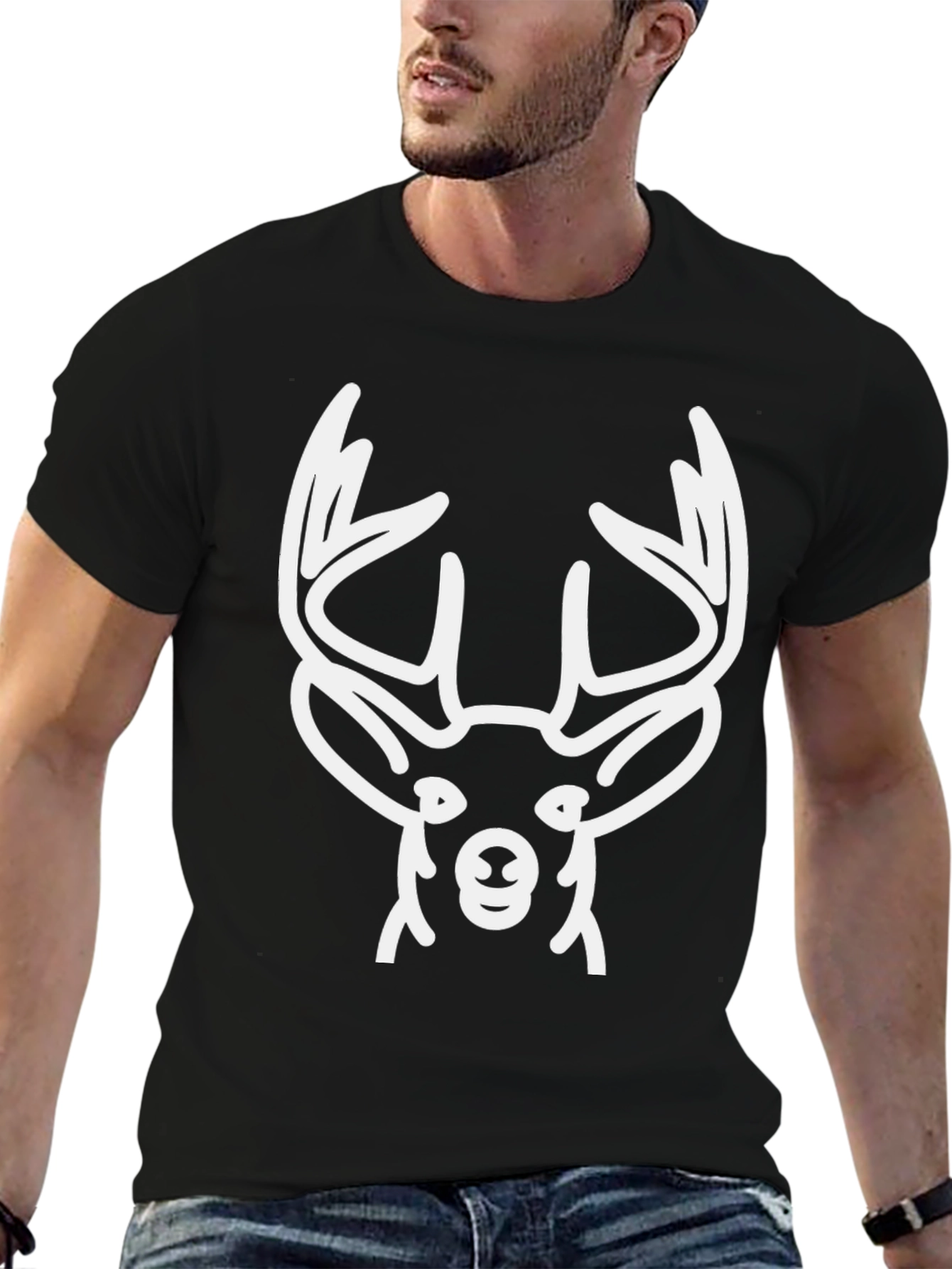 Deer Head Graphic T-Shirt - Black Cotton Tee