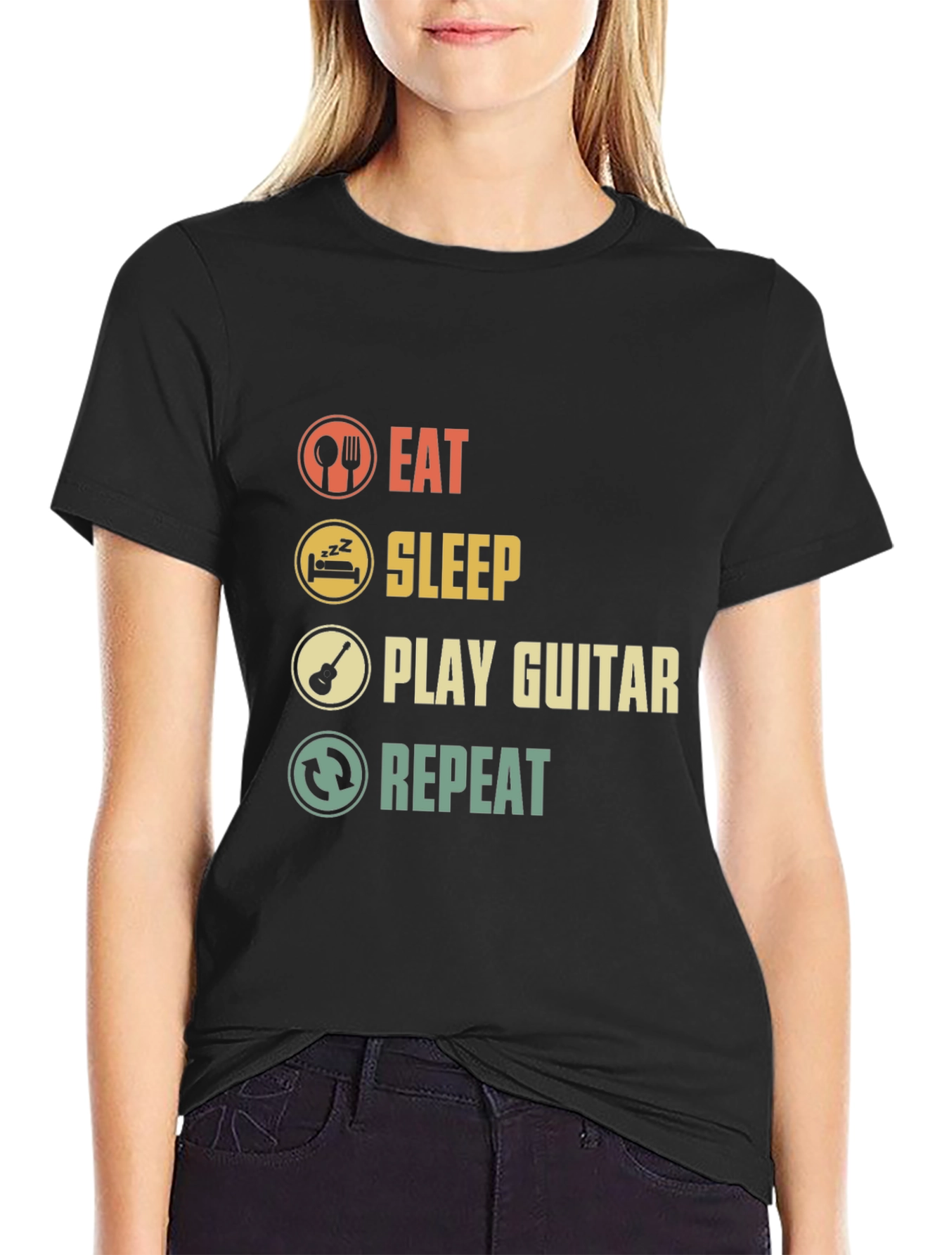 Eat Sleep Play Guitar Repeat Graphic T-Shirt