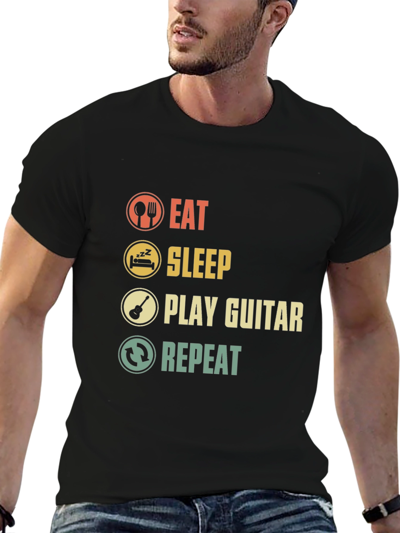 Eat Sleep Play Guitar Repeat Graphic T-Shirt