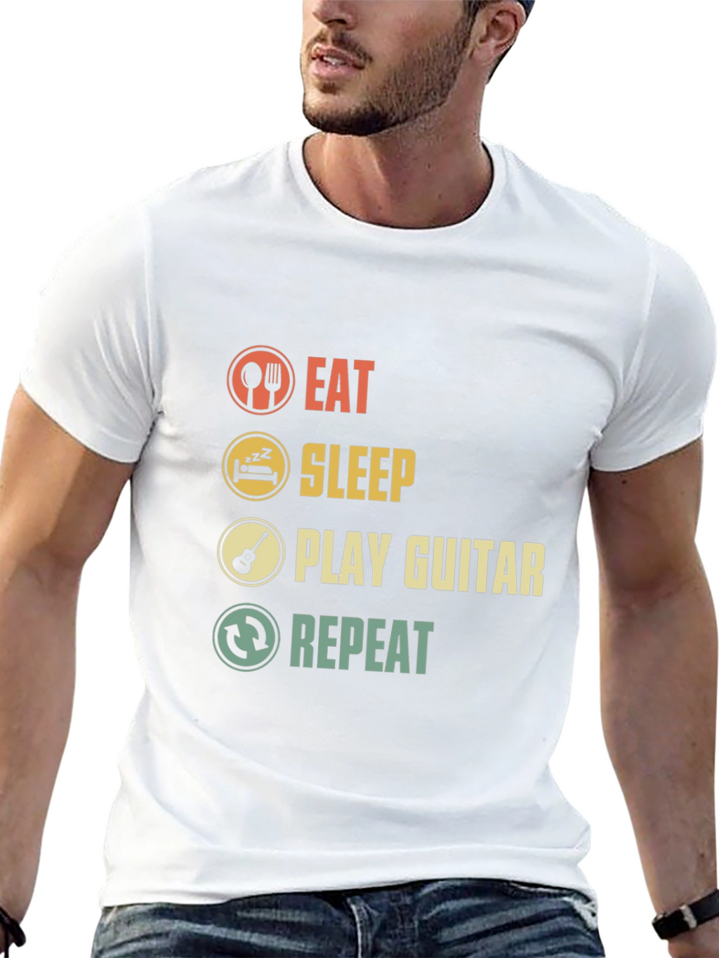 Eat Sleep Play Guitar Repeat Graphic T-Shirt