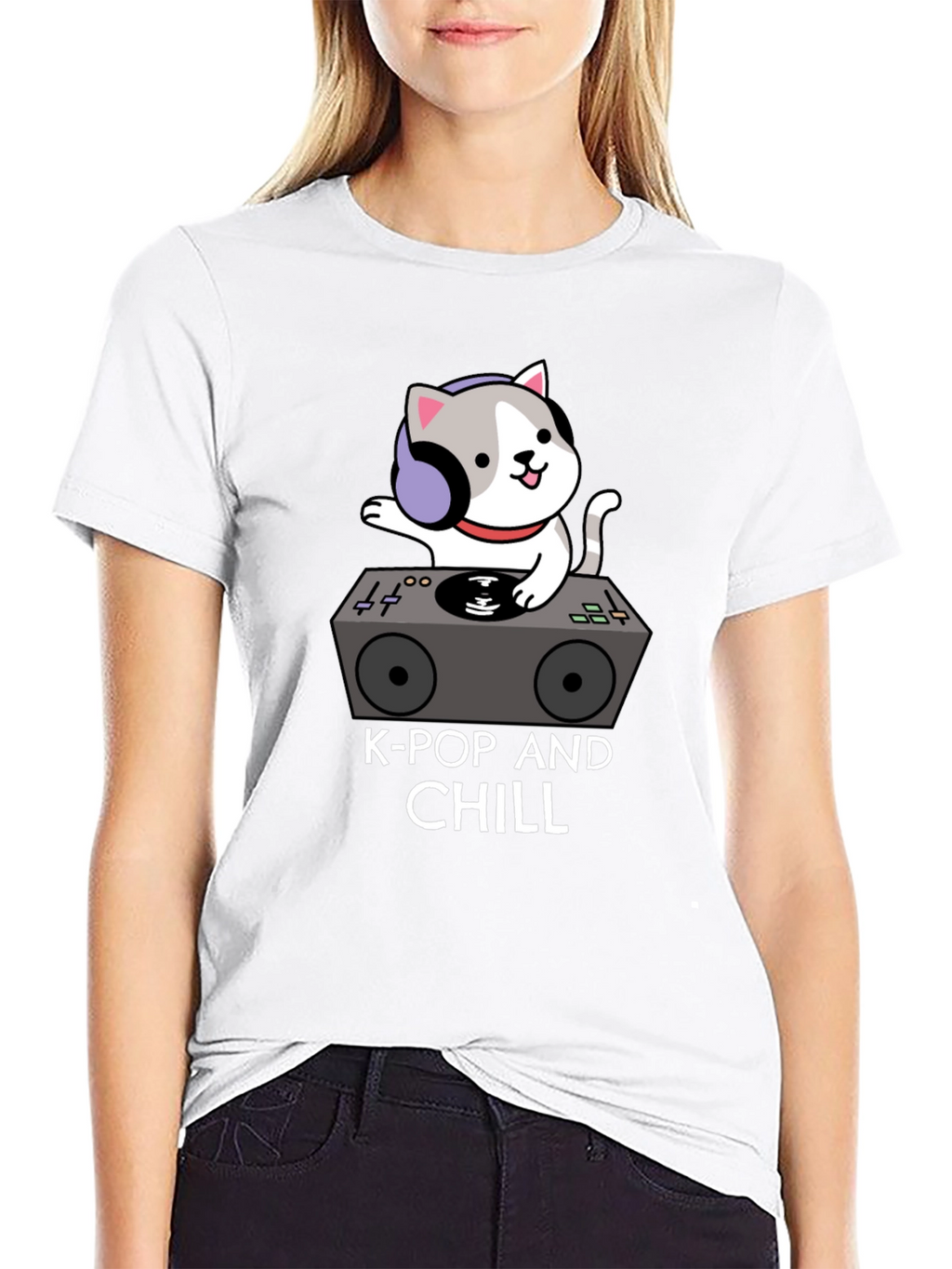 K-Pop and Chill Cat DJ Black T-Shirt