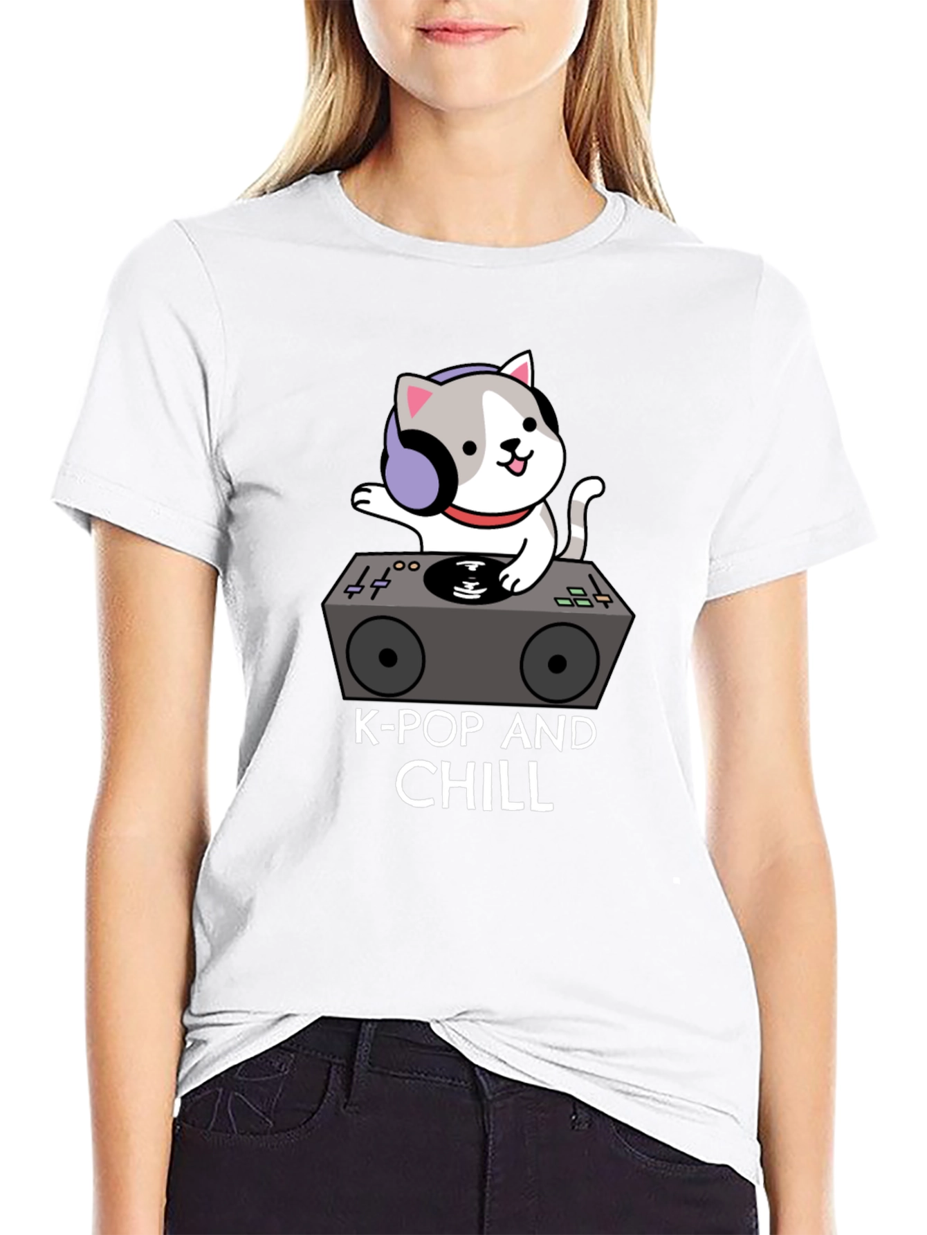 K-Pop and Chill Cat DJ Black T-Shirt