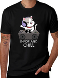 K-Pop and Chill Cat DJ Black T-Shirt