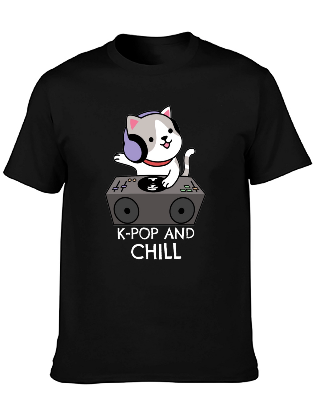 K-Pop and Chill Cat DJ Black T-Shirt