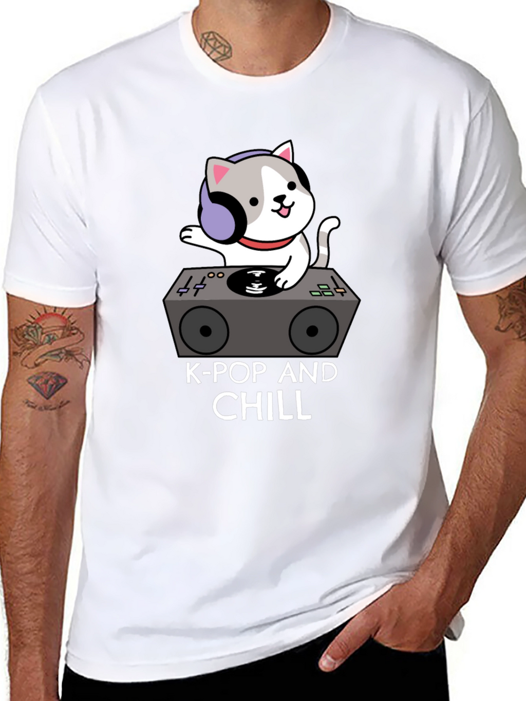 K-Pop and Chill Cat DJ Black T-Shirt