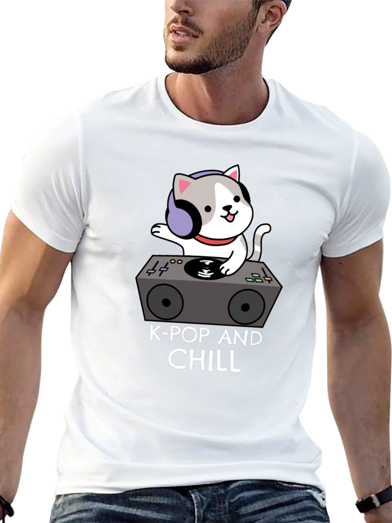 K-Pop and Chill Cat DJ Black T-Shirt