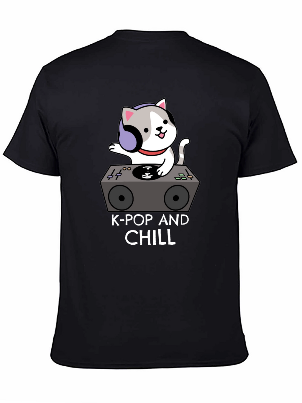K-Pop and Chill Cat DJ Black T-Shirt