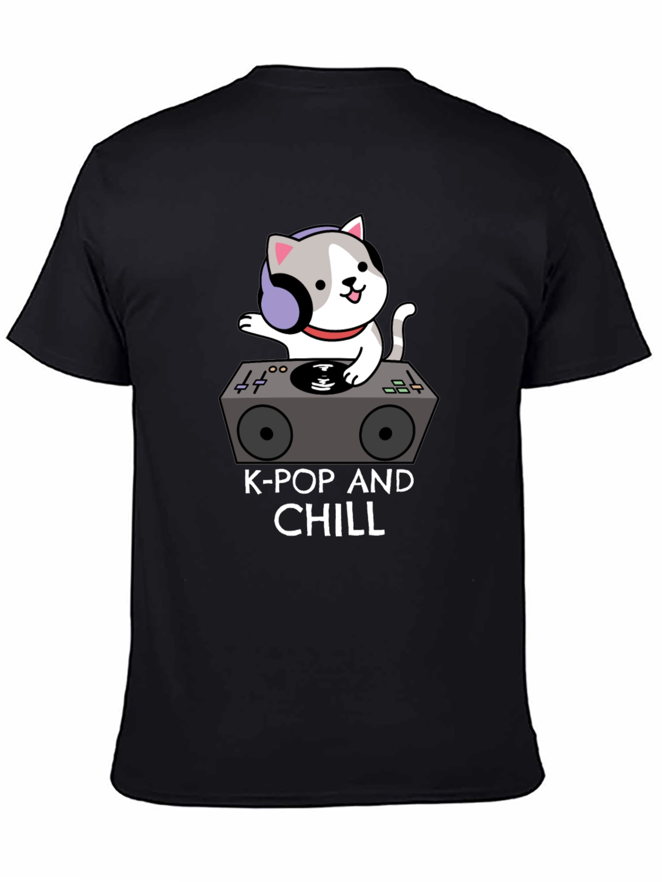 K-Pop and Chill Cat DJ Black T-Shirt