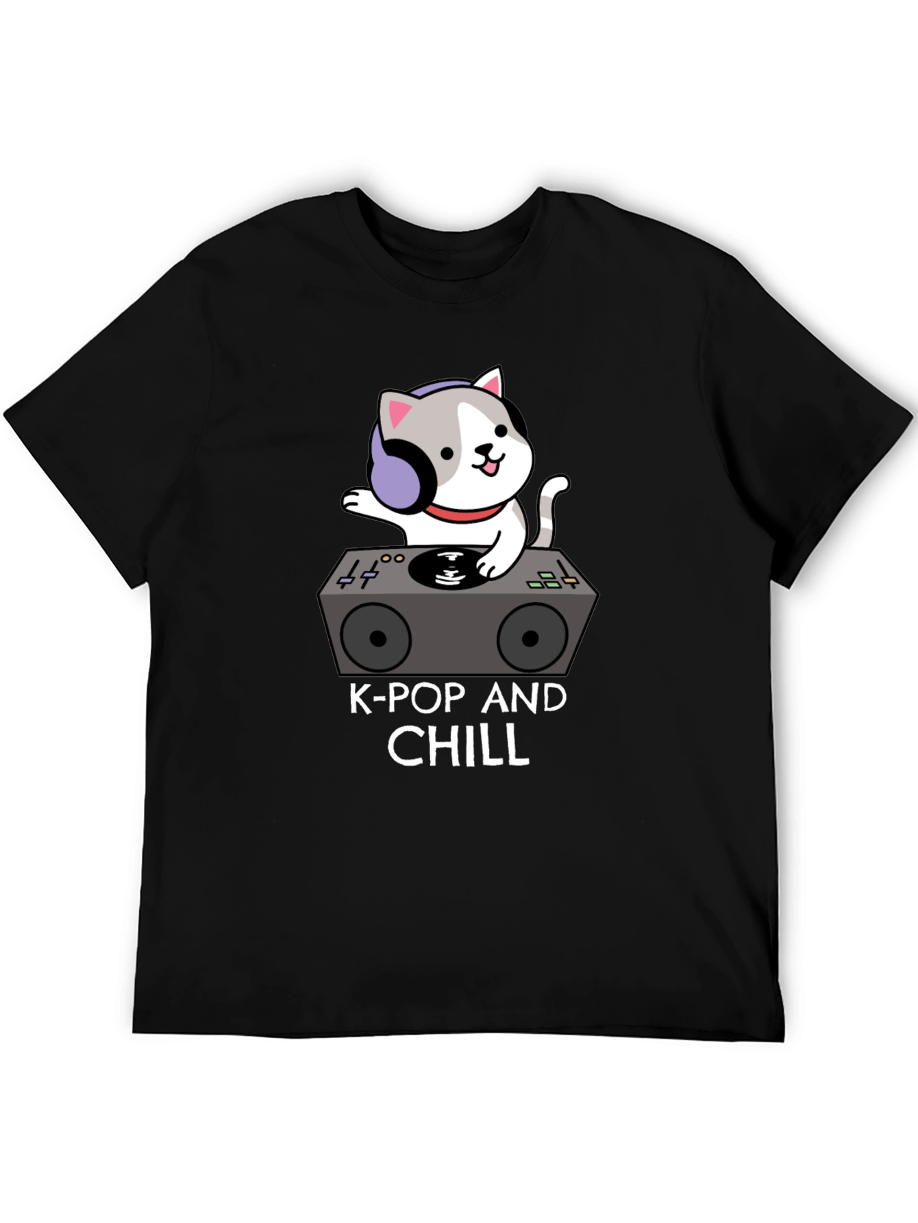 K-Pop and Chill Cat DJ Black T-Shirt