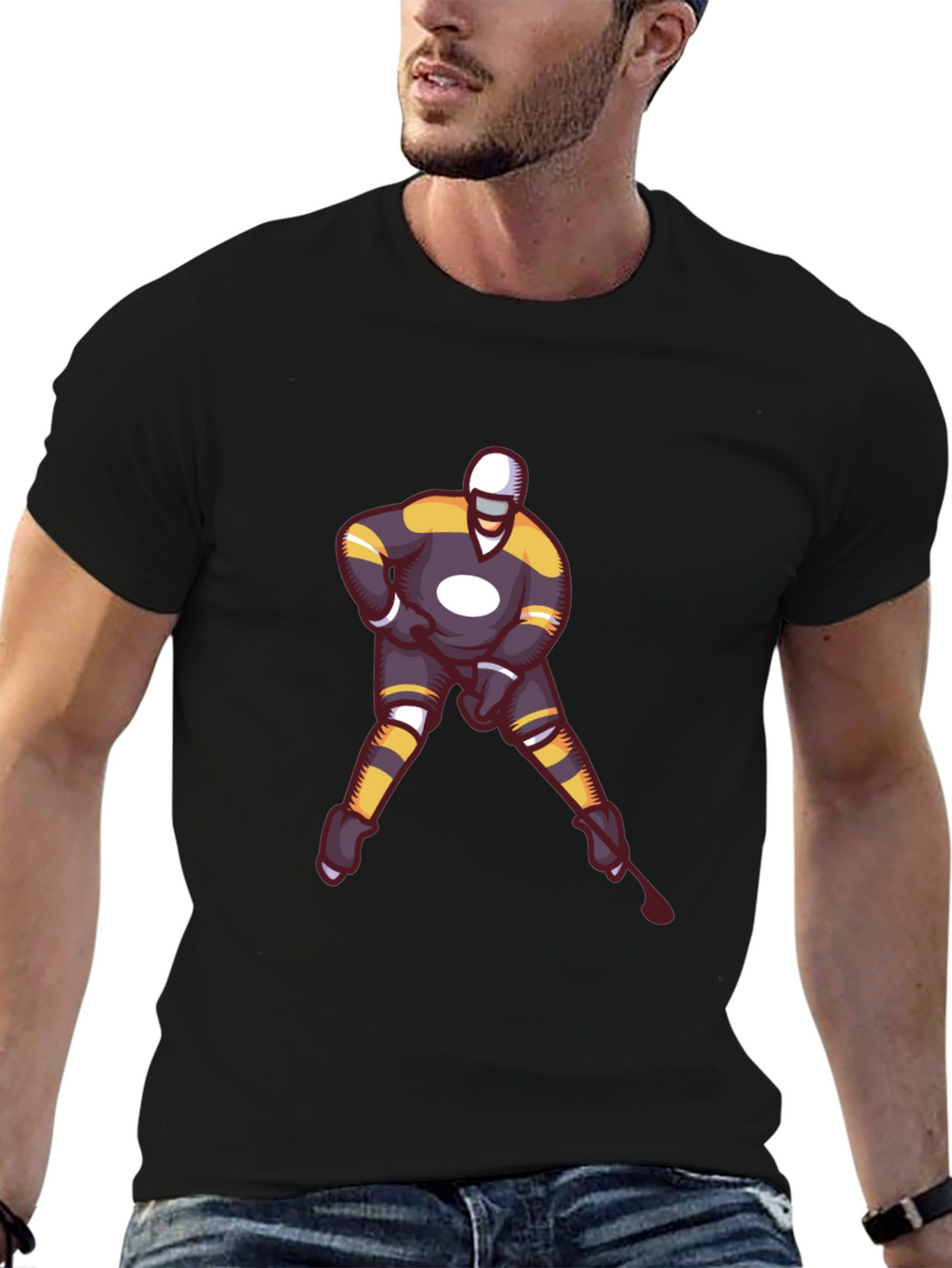 Hockey Player Graphic T-Shirt - Black