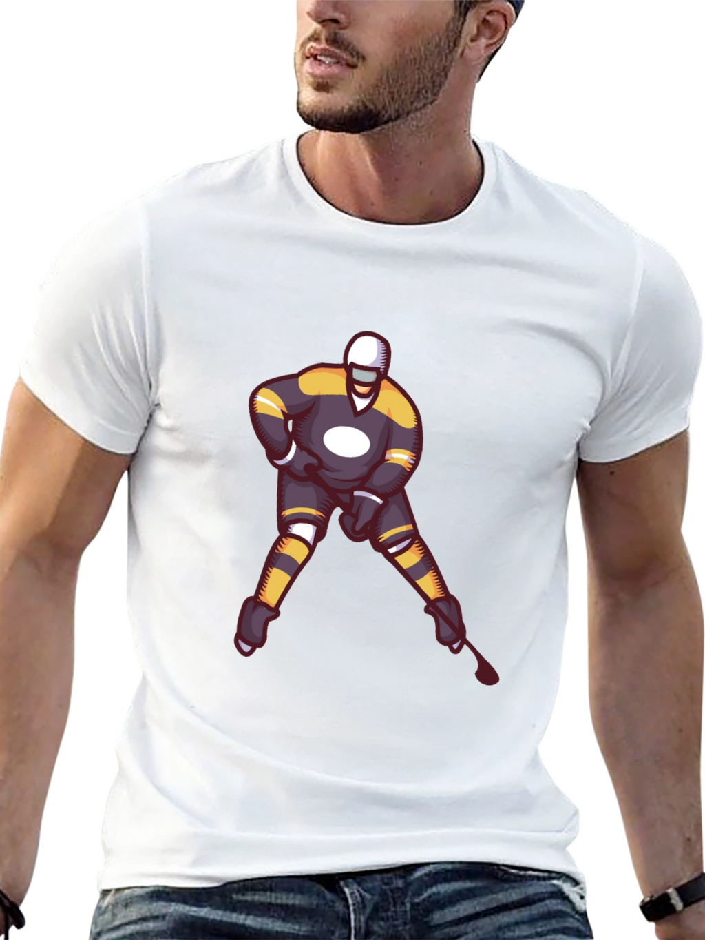 Hockey Player Graphic T-Shirt - Black