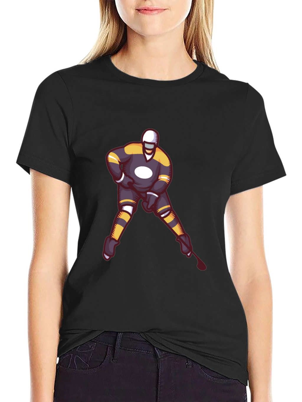 Hockey Player Graphic T-Shirt - Black