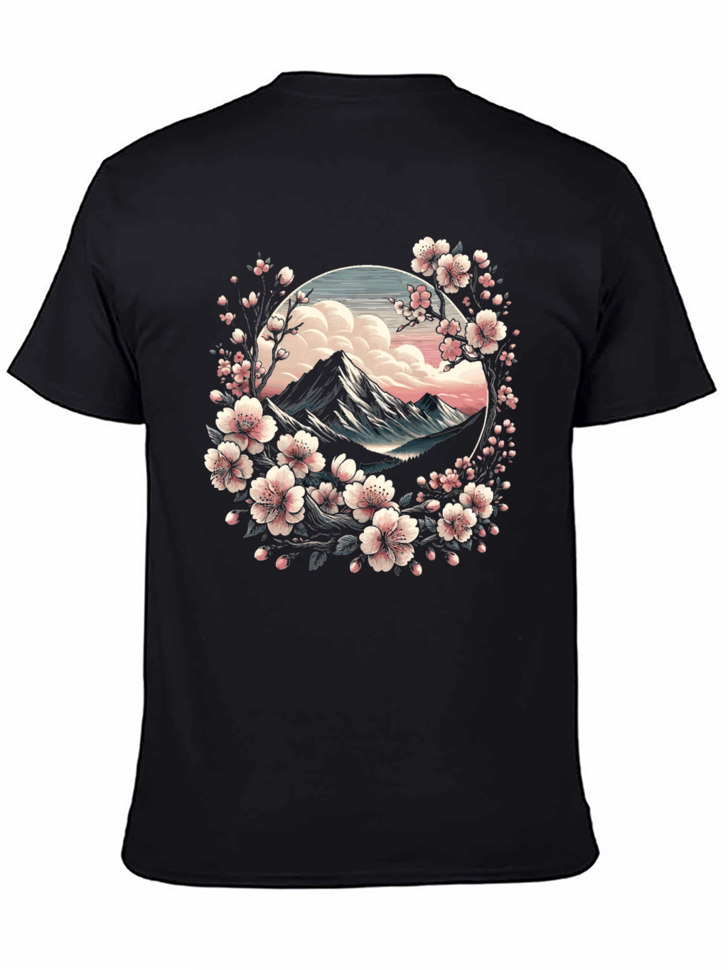 Sakura Mountain Graphic Tee - Artistic Nature Design