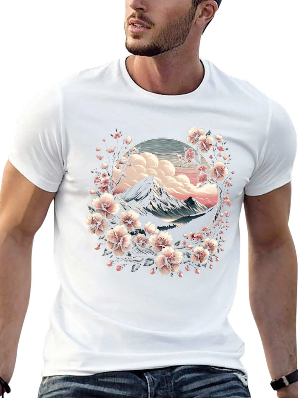 Sakura Mountain Graphic Tee - Artistic Nature Design