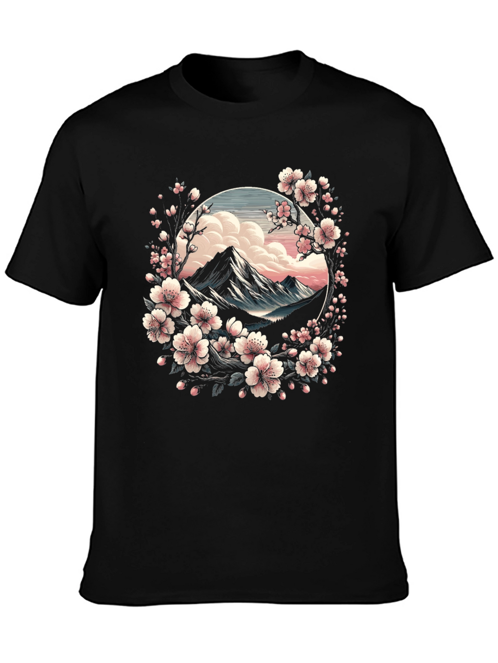Sakura Mountain Graphic Tee - Artistic Nature Design