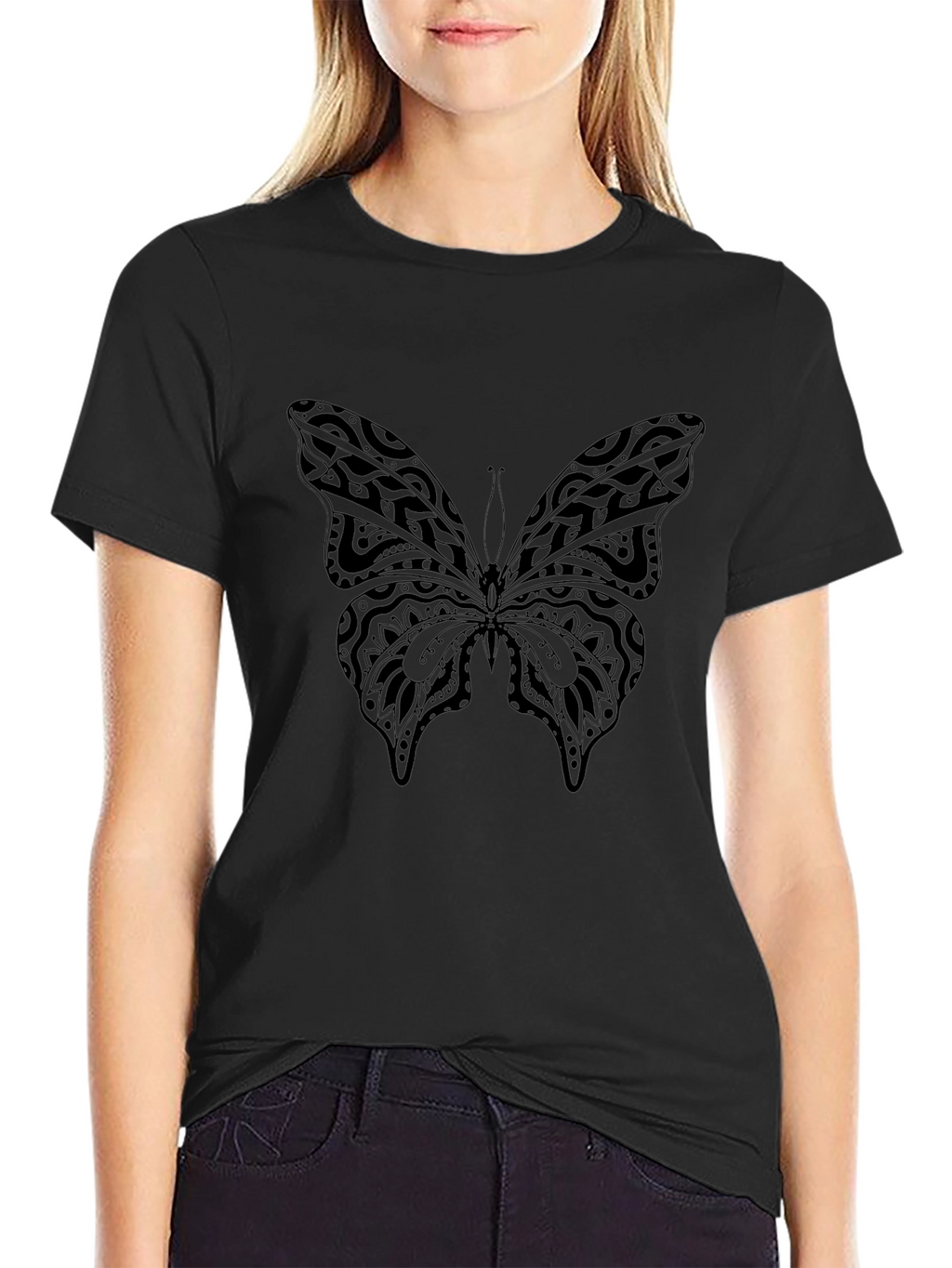 Butterfly Print Black T-Shirt