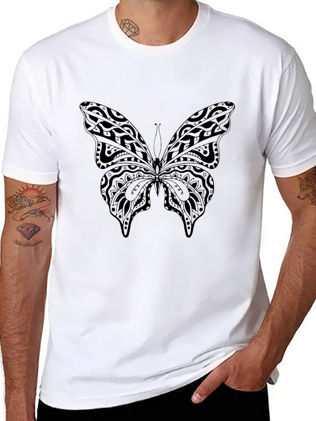 Butterfly Print Black T-Shirt