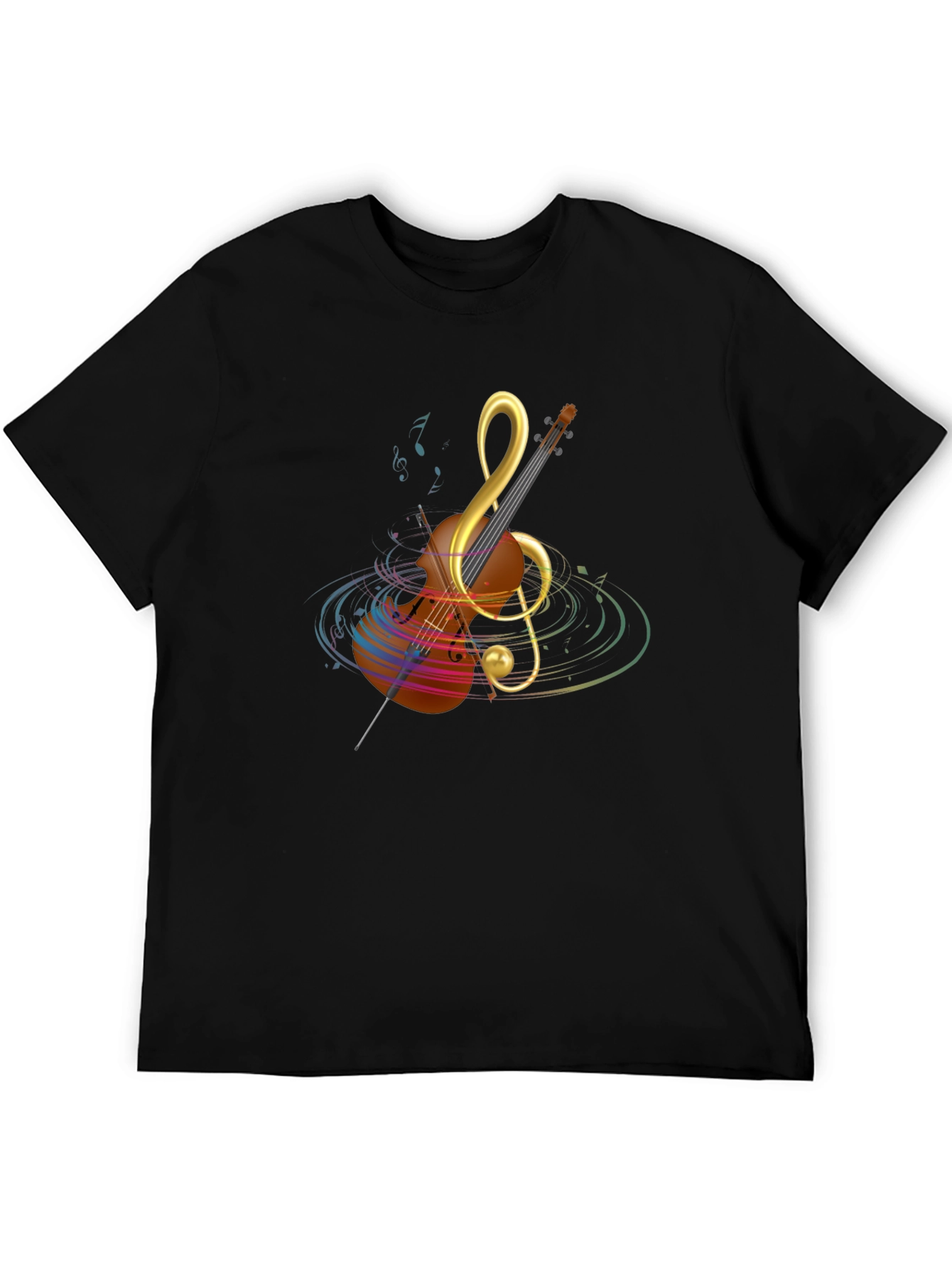 Musical Note Violin Graphic Tee - Black Cotton T-Shirt