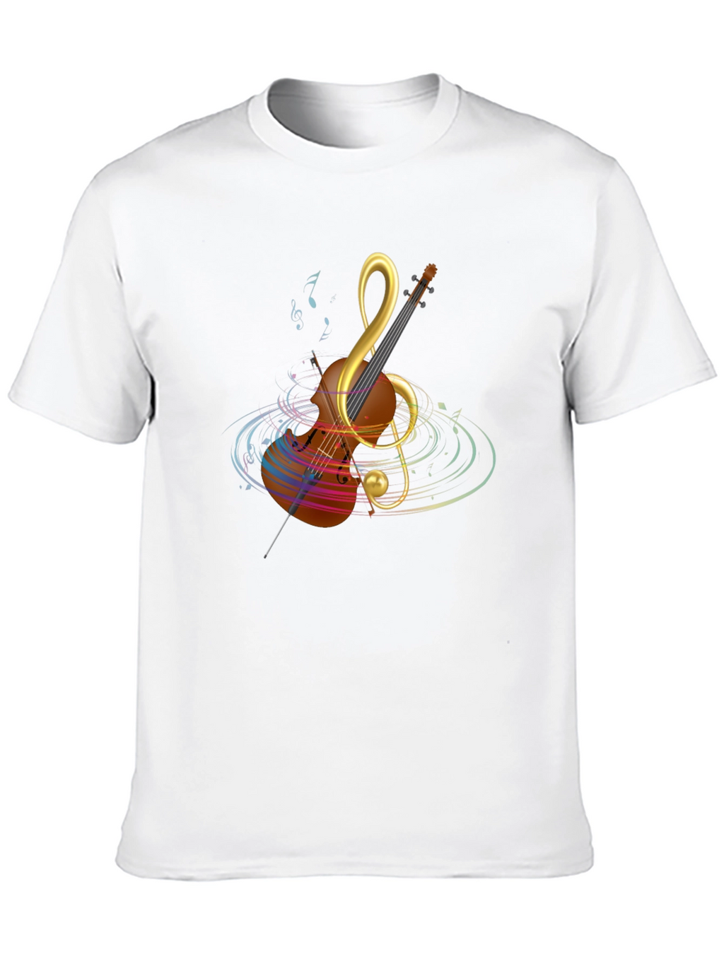 Musical Note Violin Graphic Tee - Black Cotton T-Shirt