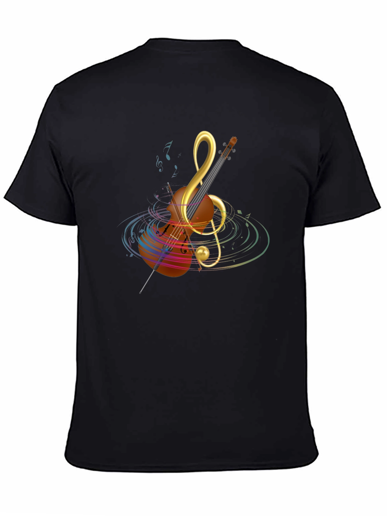 Musical Note Violin Graphic Tee - Black Cotton T-Shirt