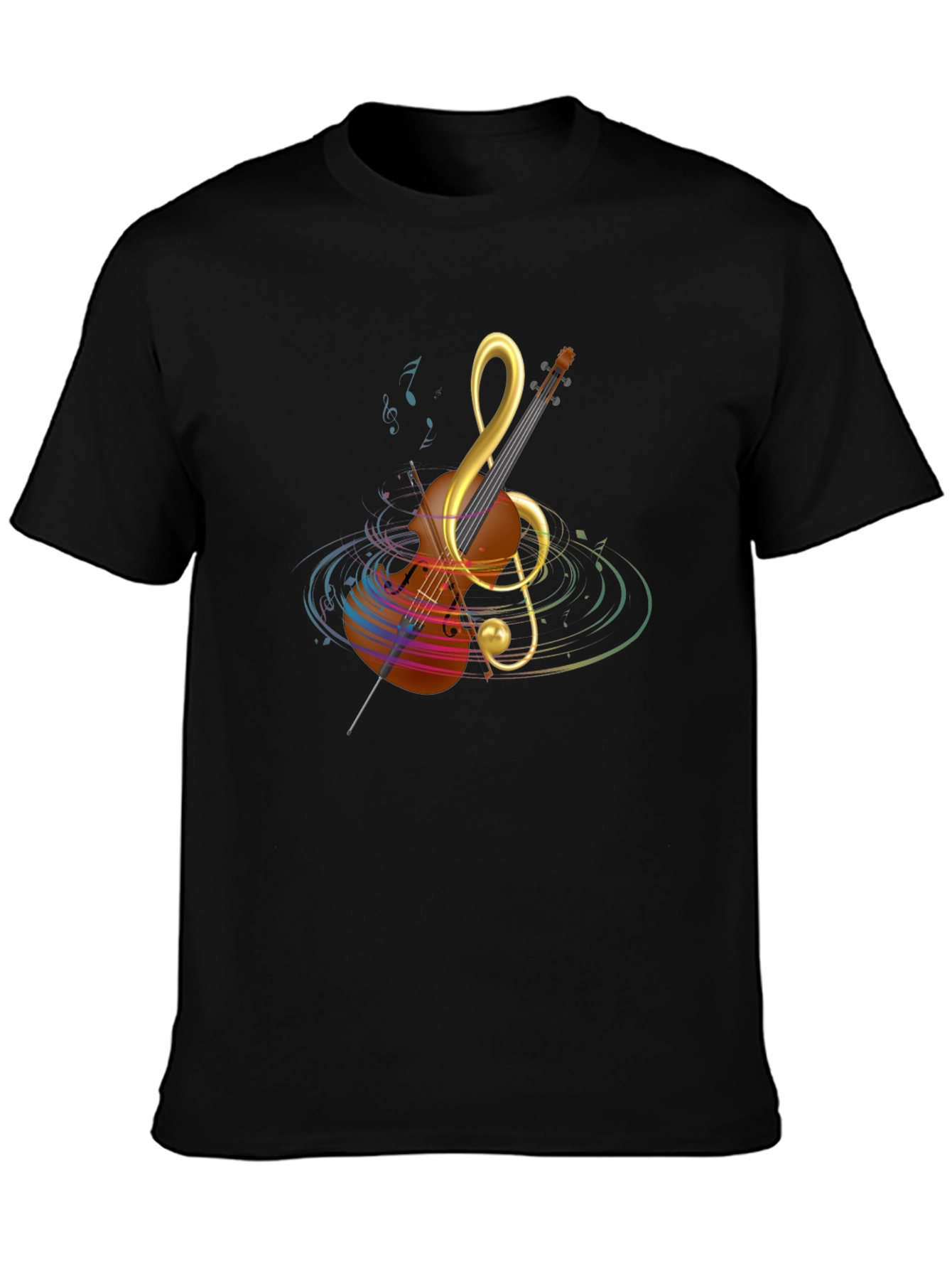 Musical Note Violin Graphic Tee - Black Cotton T-Shirt