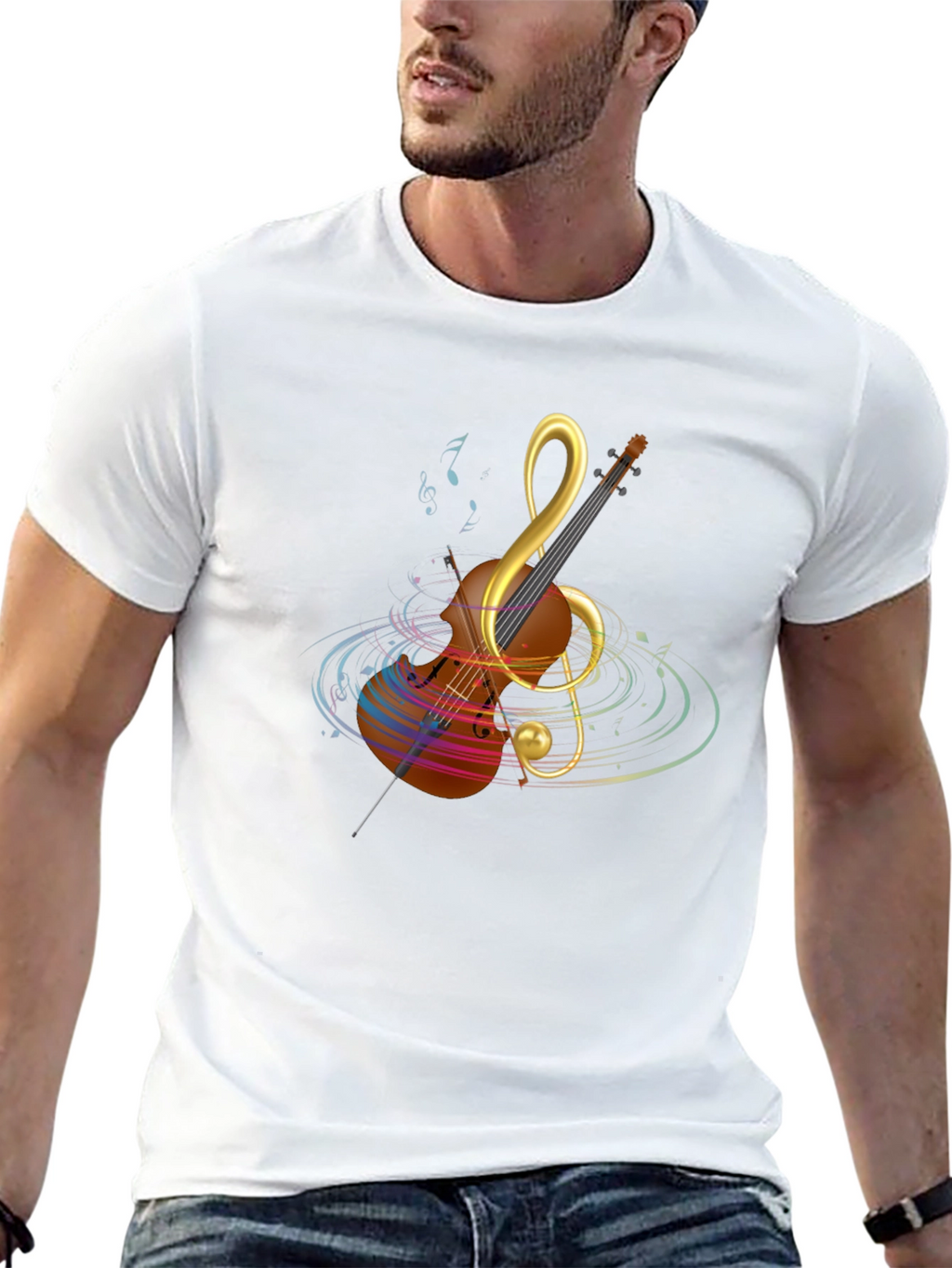 Musical Note Violin Graphic Tee - Black Cotton T-Shirt