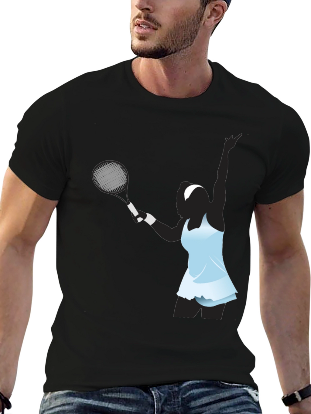 Tennis Player Graphic Black T-Shirt