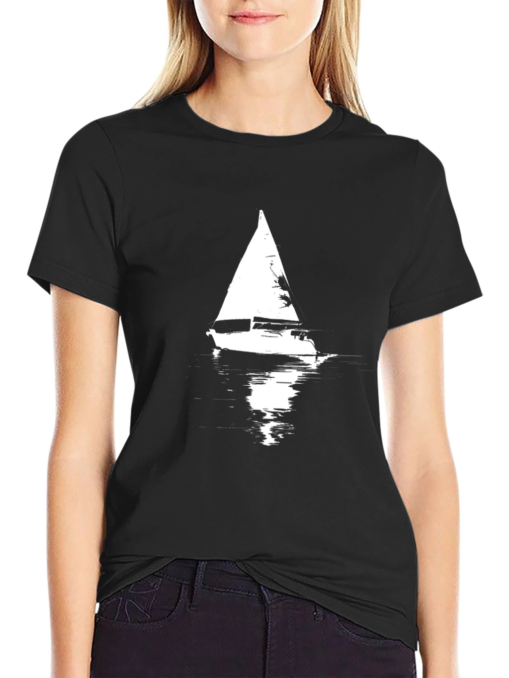 Sailboat Graphic Tee - Black Cotton T-Shirt