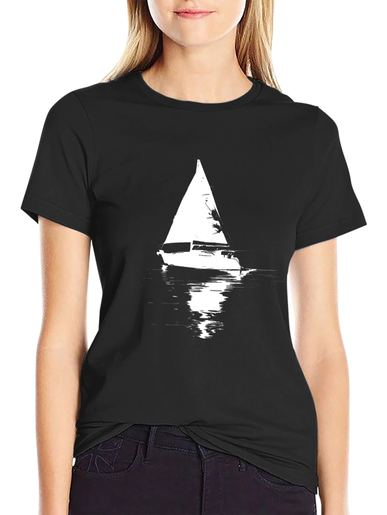 Sailboat Graphic Tee - Black Cotton T-Shirt