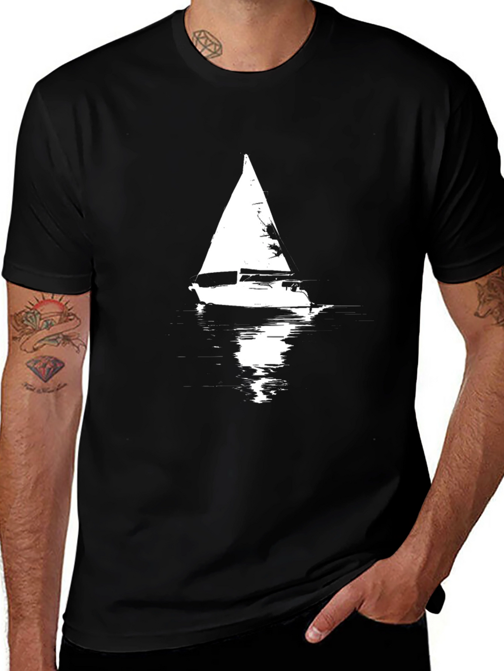 Sailboat Graphic Tee - Black Cotton T-Shirt