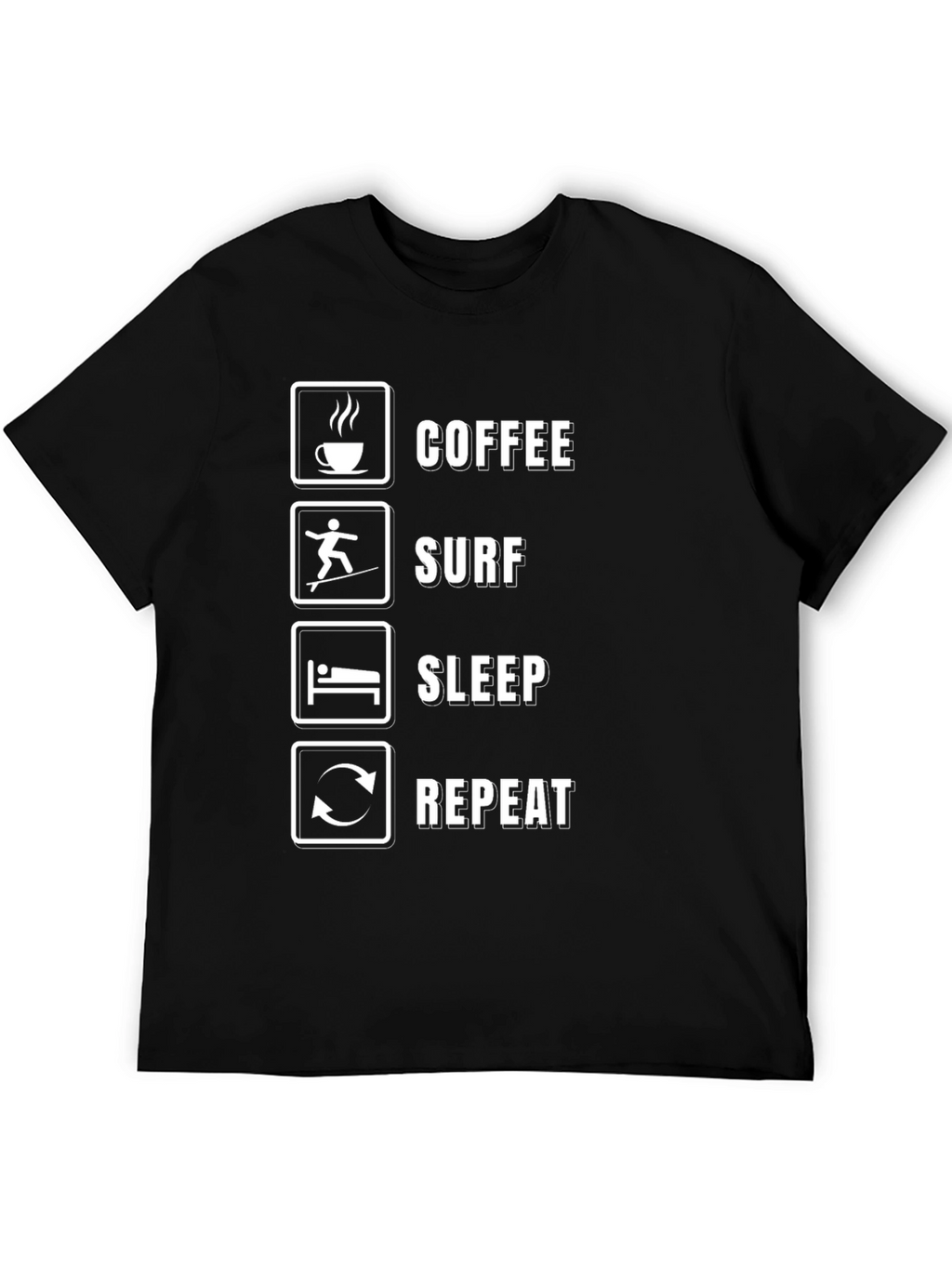 Coffee Surf Sleep Repeat Black T-Shirt