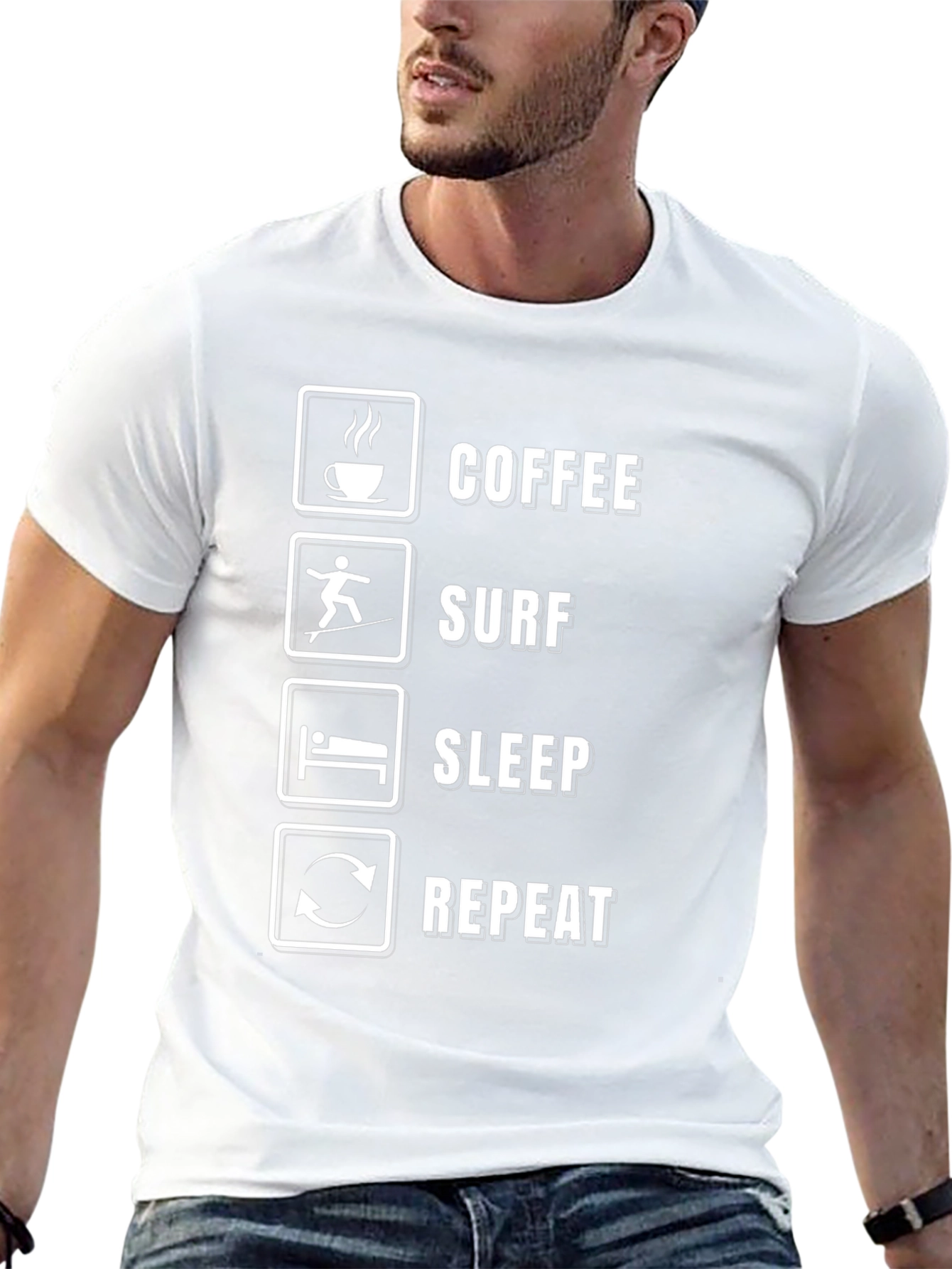 Coffee Surf Sleep Repeat Black T-Shirt
