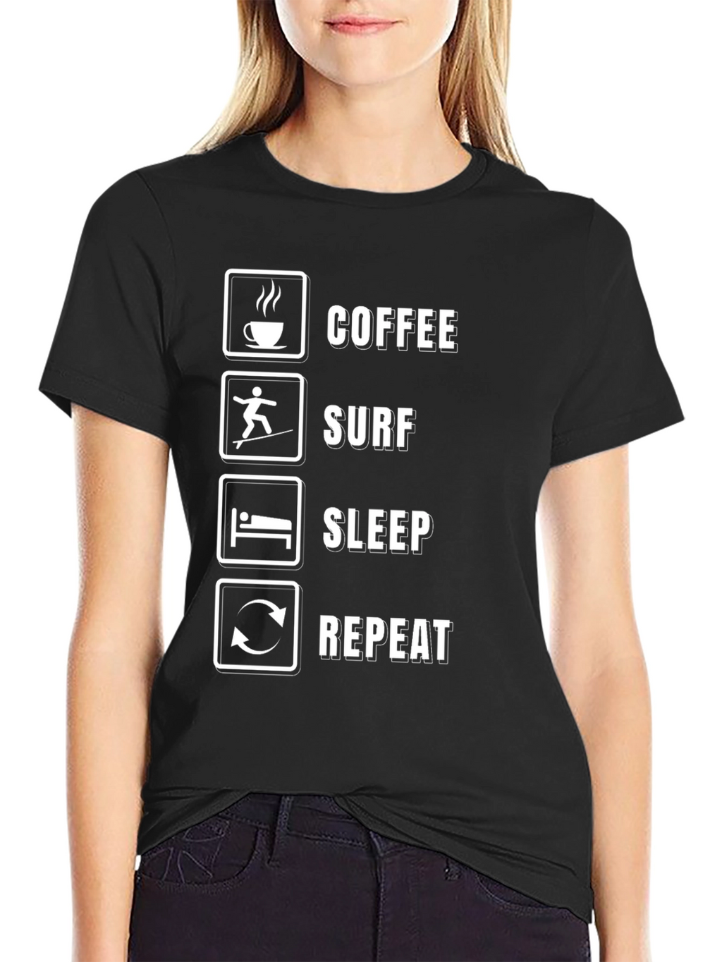 Coffee Surf Sleep Repeat Black T-Shirt