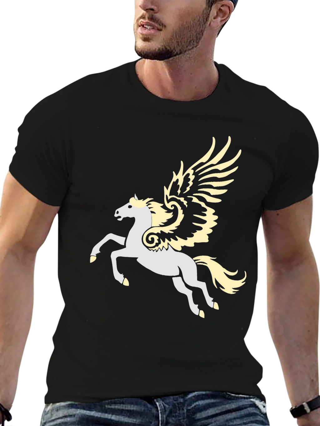 Pegasus Graphic T-Shirt - Black Cotton Blend